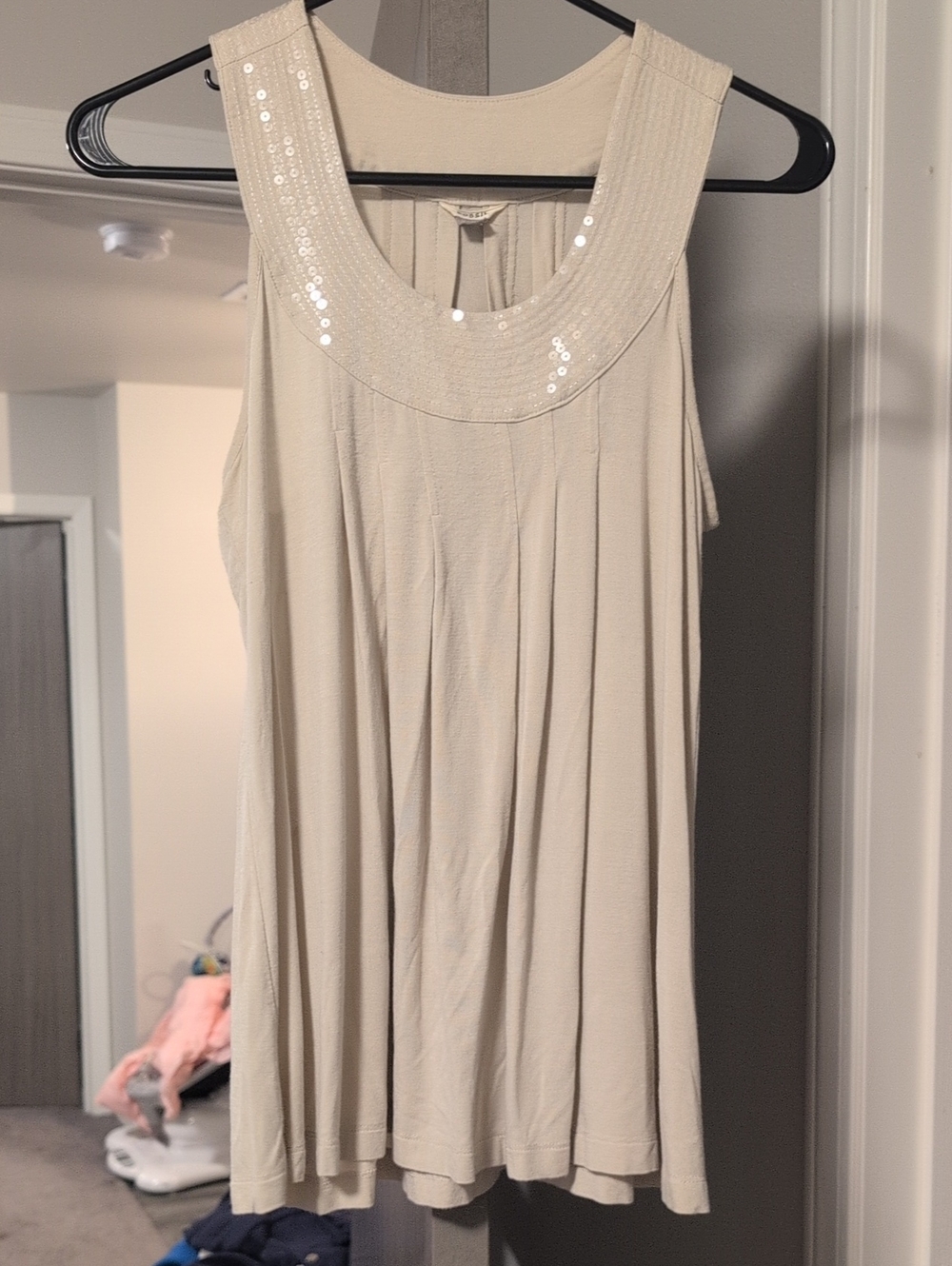 Fossil Cream Sequin-Trim Scoop Tank